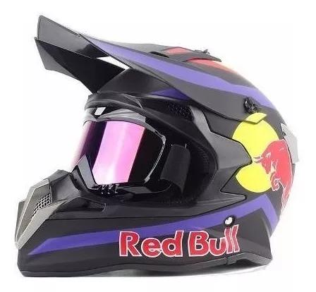 Capacete Motocross Red Bull/redbull Preto Fosco+ Oculos Free