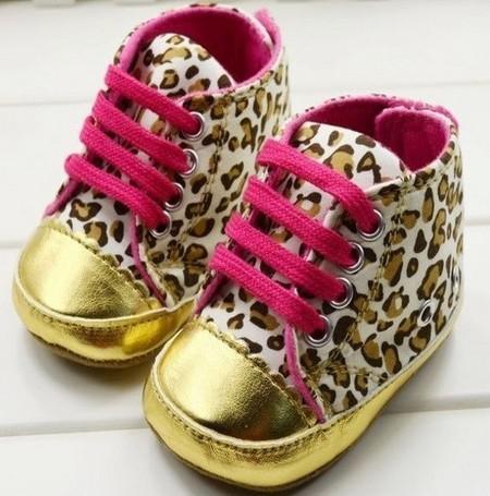 Sapato Bebê Menina Leopard Ouro