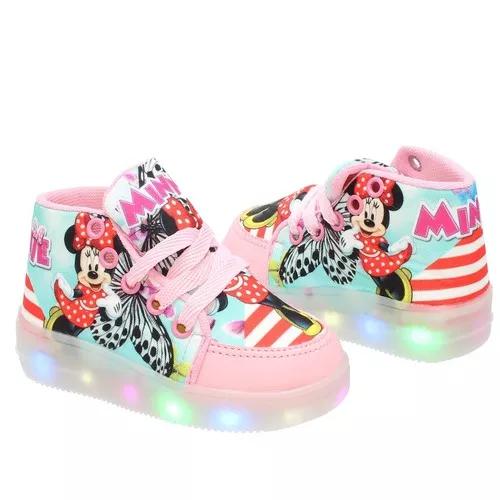 Tenis Led Infantil Minnie Bota Botinha Cano Médio