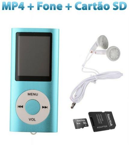 Mp3 Mp4 Player Slim Multimídia Radio Fm, + Cartão 8gb +