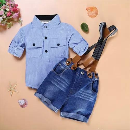 Conjunto Esporte Camisa Bermuda Suspensório Bebe Criança