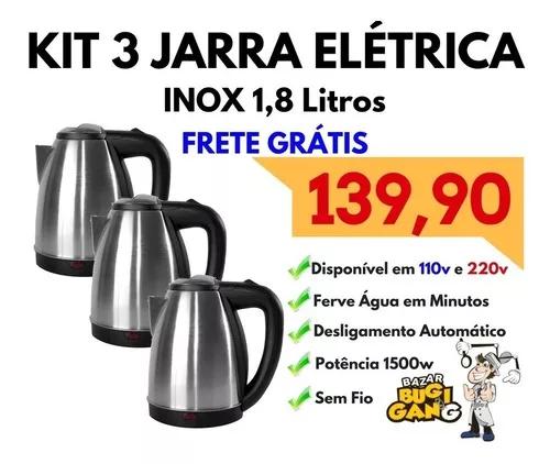 Kit 3 Jarras Elétrica Inox 1,8l 110v Ou 220v Frete Grátis
