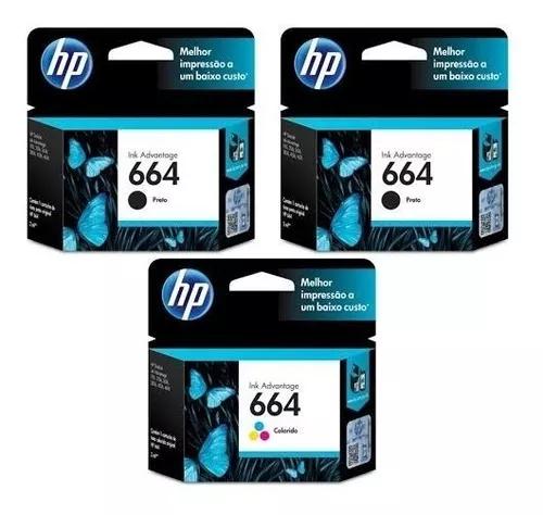 Kit 3 Cartuchos Hp 664 (2 Preto + 1 Color) Originais