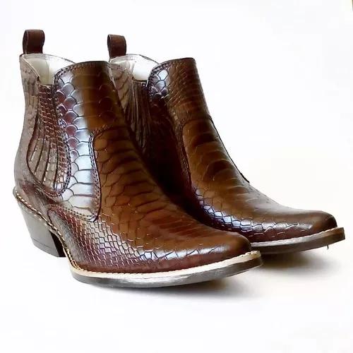 Bota Country Bico Fino Masculina Couro Desenho Cobra Texana