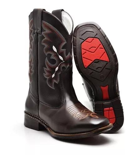 Bota Country Masculina Texana Couro Cano Longo Bico Quadrado