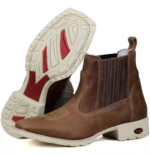 Bota Texana Country Botina Masculina Marrom Sola Branca.