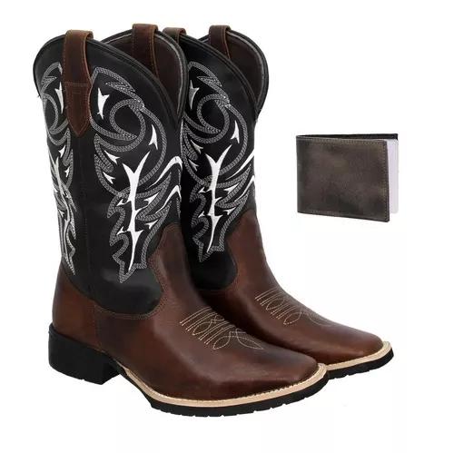 Bota Texana Country Masculina Couro Delegada+carteira