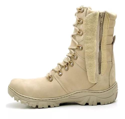 Coturno Bota Militar Exercito Desert Areia Com Ziper Couro