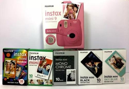 Kit Câmera Instax Mini 9 Rosa Flamingo + 5 Pacotes De Filme