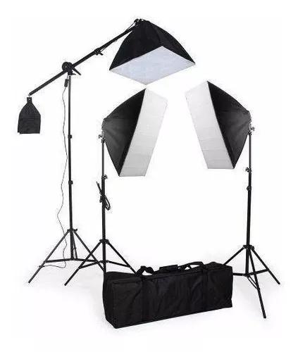 Kit Soft-box 50x70 Bocal C/4 Suporte Girafa 9 Lampada 220v