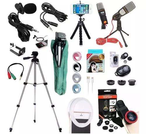 Kit Youtuber Lapela Microfone Mesa Celular Tripé 1,30m