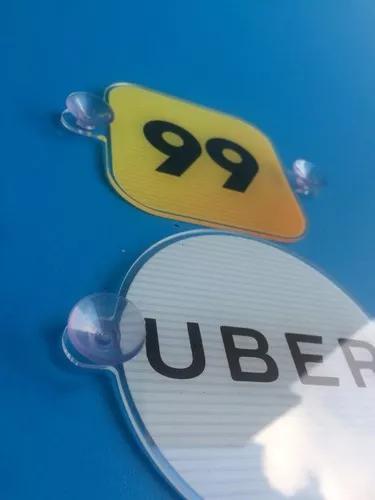Par Display Suporte Adesivo Uber 99 Taxi Acrilico Ventosa
