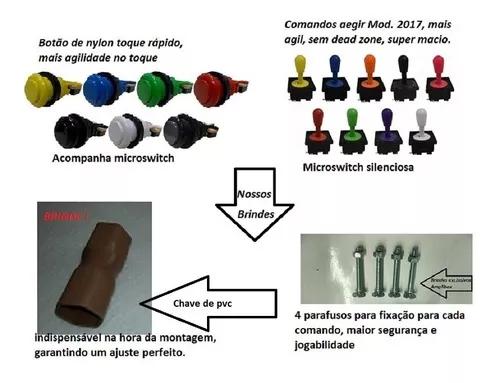 Kit Arcade C/ 40 Botões Nylon + 4 Comandos + 4 Controles