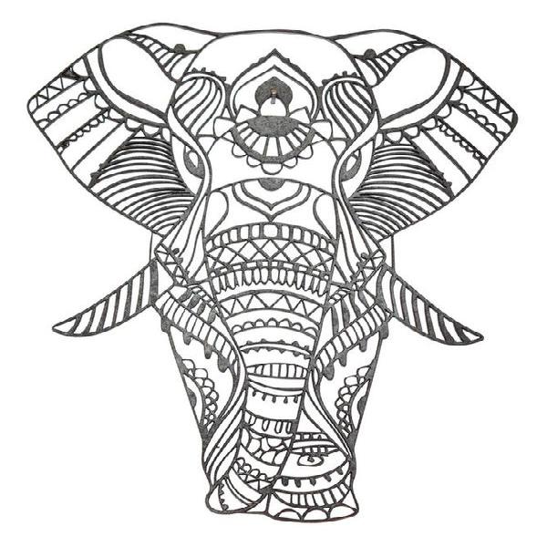 Mandala Elefante Indiano 65x54cm pintado cor preta