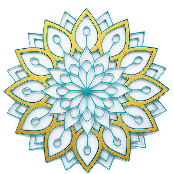 Mandala da Prosperidade em dourado e azul tiffany 65x65cm