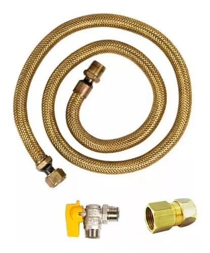 Kit Mangueira 80cm + Adaptador + Registro Fogao Gas Encanado