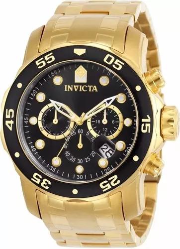 Relógio Invicta Pro Diver 0072 B. Ouro 18k Mostrador Preto