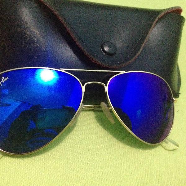 Oculos aviador espelhado azul