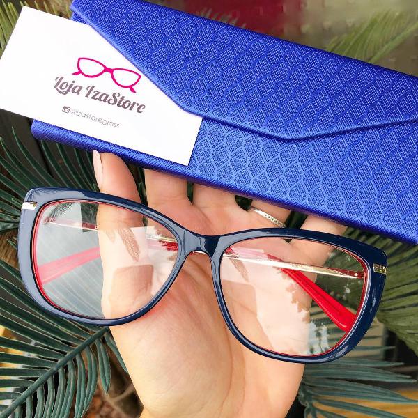 oculos armação azul marinho prada inspired vermelha