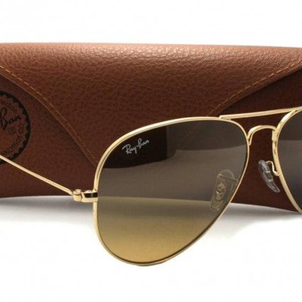 oculos de sol, ray-ban, aviator marron dourado.