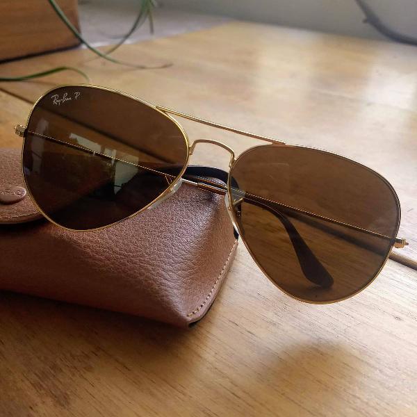 ray-ban aviador dourado polarizado | 58