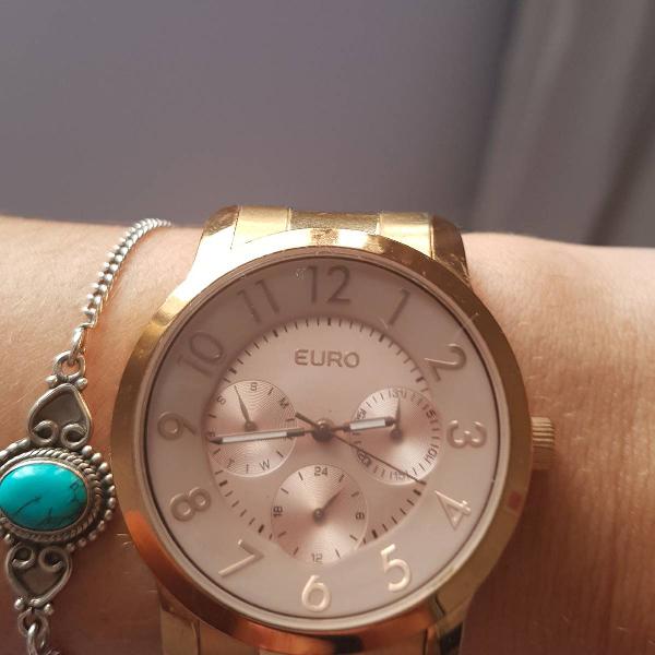 relógio feminino euro dourado