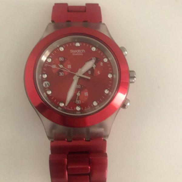 relógio swatch full-blooded sunset - vermelho