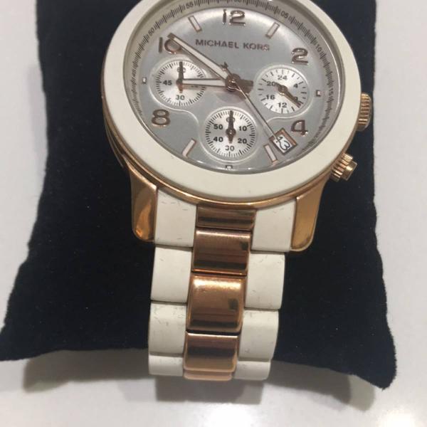 relogio michael kors branco/dourado