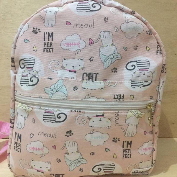 mochila infantil impermeável gatinhos rosa