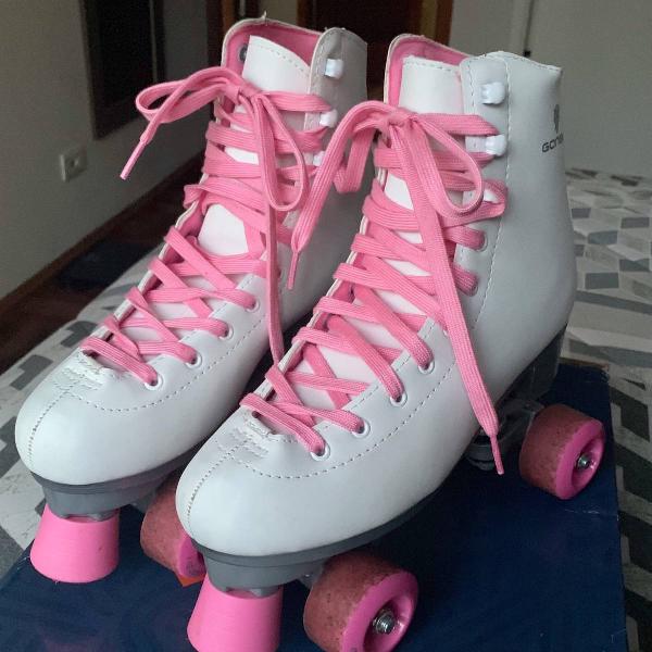 patins 4 rodas gonew quad retrô branco e rosa (tam.40)