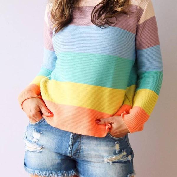 tricôt rainbow colorido blusa