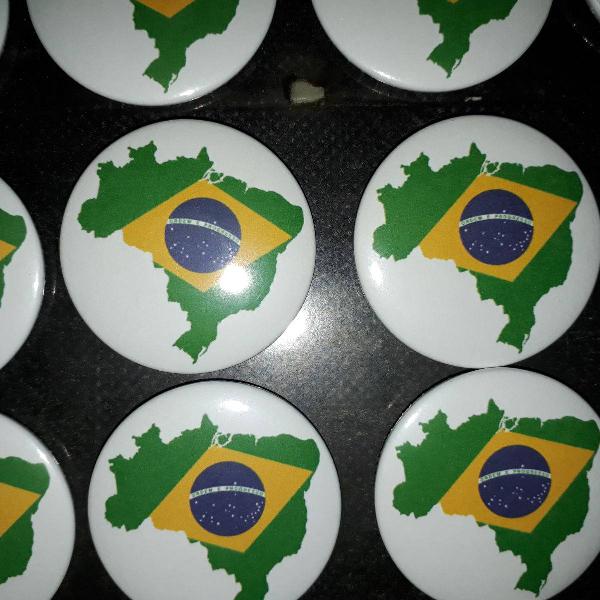 20 botons clip, mapa bandeira do brasil 4,5 cm