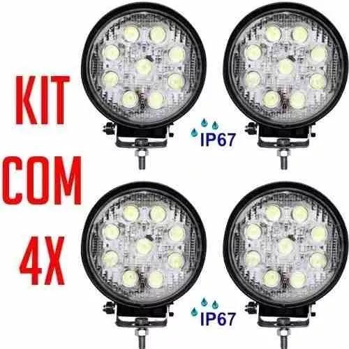 Kit 4x Farol De Milha Led Redondo 27w 12v/24v Carro Jeep