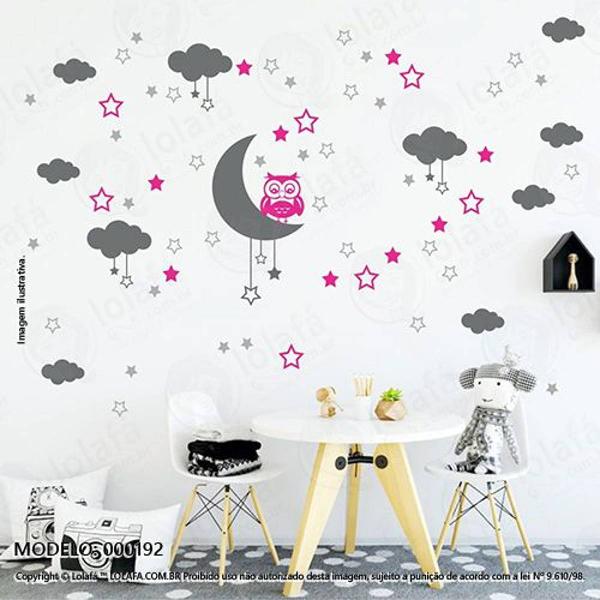 cartela lua nuvens estrelas e coruja quarto de bebê mod:192
