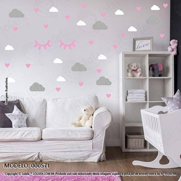cartela nuvens cílios e corações quarto de bebê mod:571