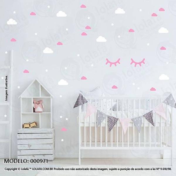 cartela nuvens cílios e estrelas quarto de bebê mod:971 -