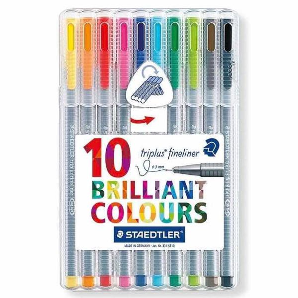 estojo caneta staedtler triplus fineliner com 10 cores