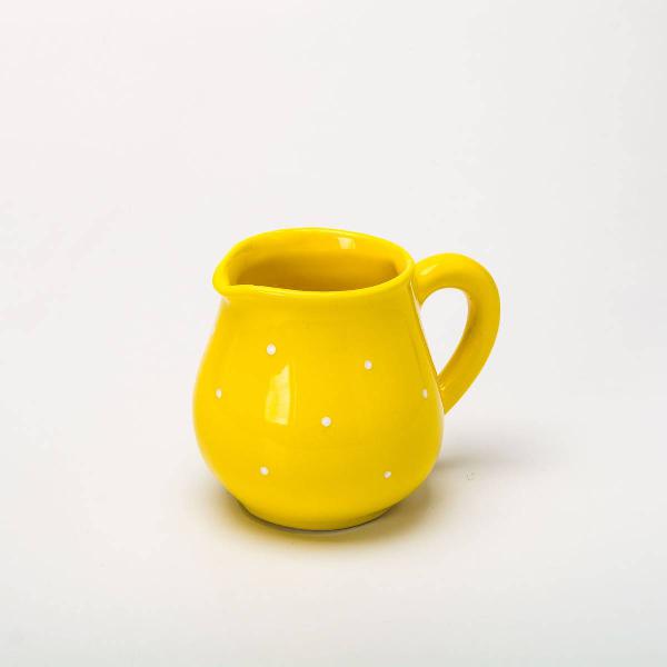 leiteira decorada cerâmica amarela com poá 600 ml