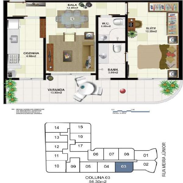 Apartamento com 1 Quarto à Venda, 56 m² por R$ 489.060