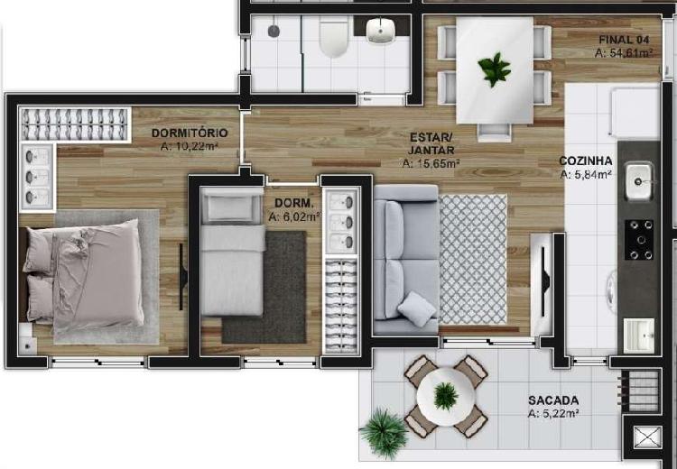 Apartamento com 2 Quartos à Venda, 54 m² por R$ 165.000