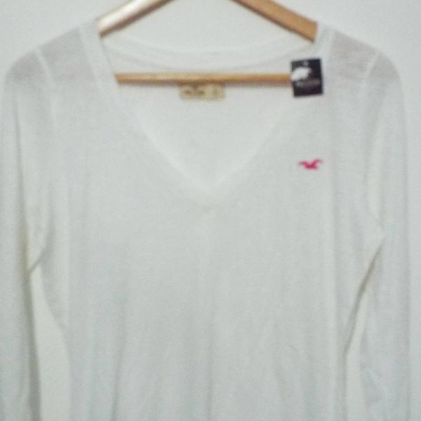 Camiseta Hollister Manga Longa Branca. Produto novo!!! Com