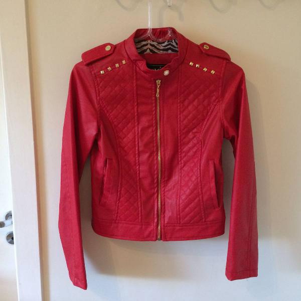 jaqueta de couro ecológico vermelha