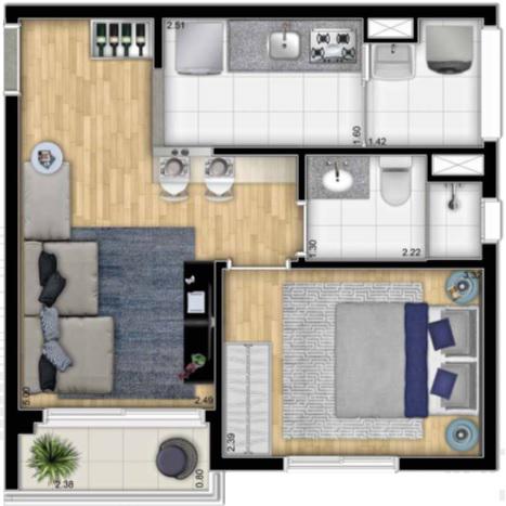 Apartamento com 1 Quarto à Venda, 38 m² por R$ 430.000