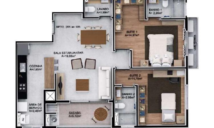 Apartamento com 2 Quartos à Venda, 82 m² por R$ 680.000
