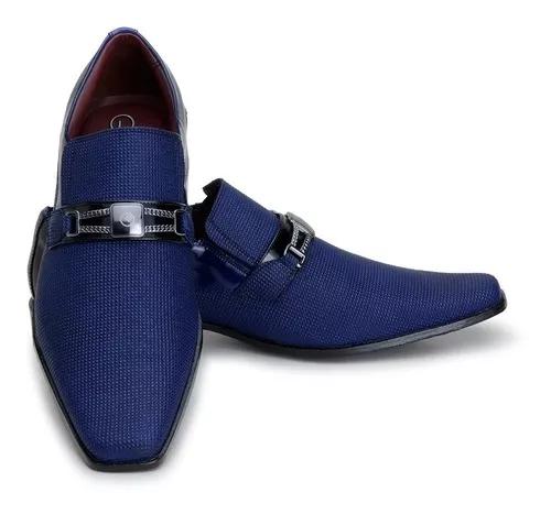 Sapato Social Masculino Esporte Fino Luxo Verniz Azul 0556