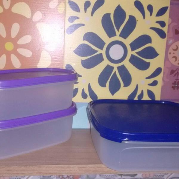 Tupperware kit armazenagem modular quadrado e oval 3 peças