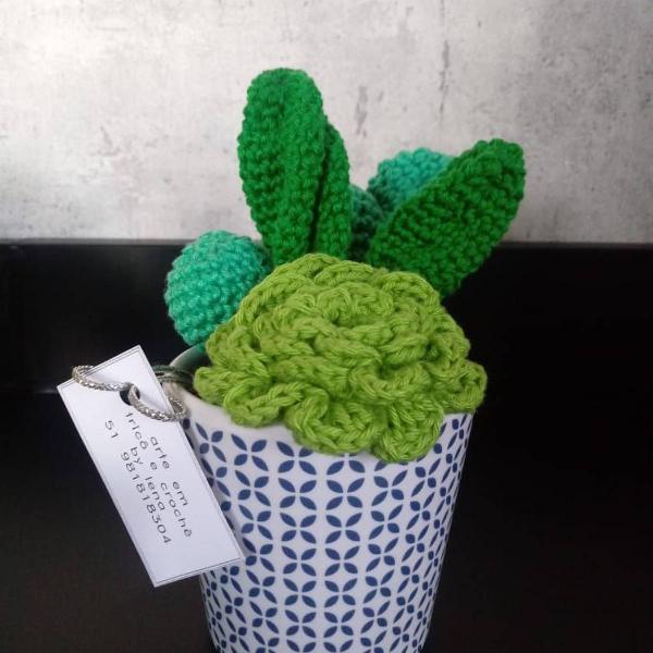 cachepot + suculenta de crochet