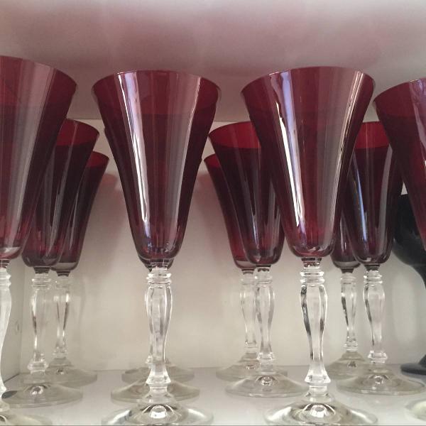 conjunto 12 taças cristal bohemia vermelho