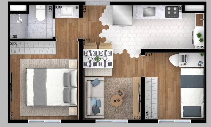 Apartamento com 2 Quartos à Venda, 38 m² por R$ 159.800