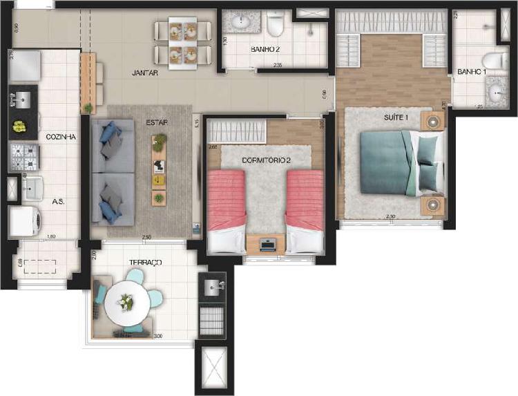 Apartamento com 2 Quartos à Venda, 67 m² por R$ 495.000